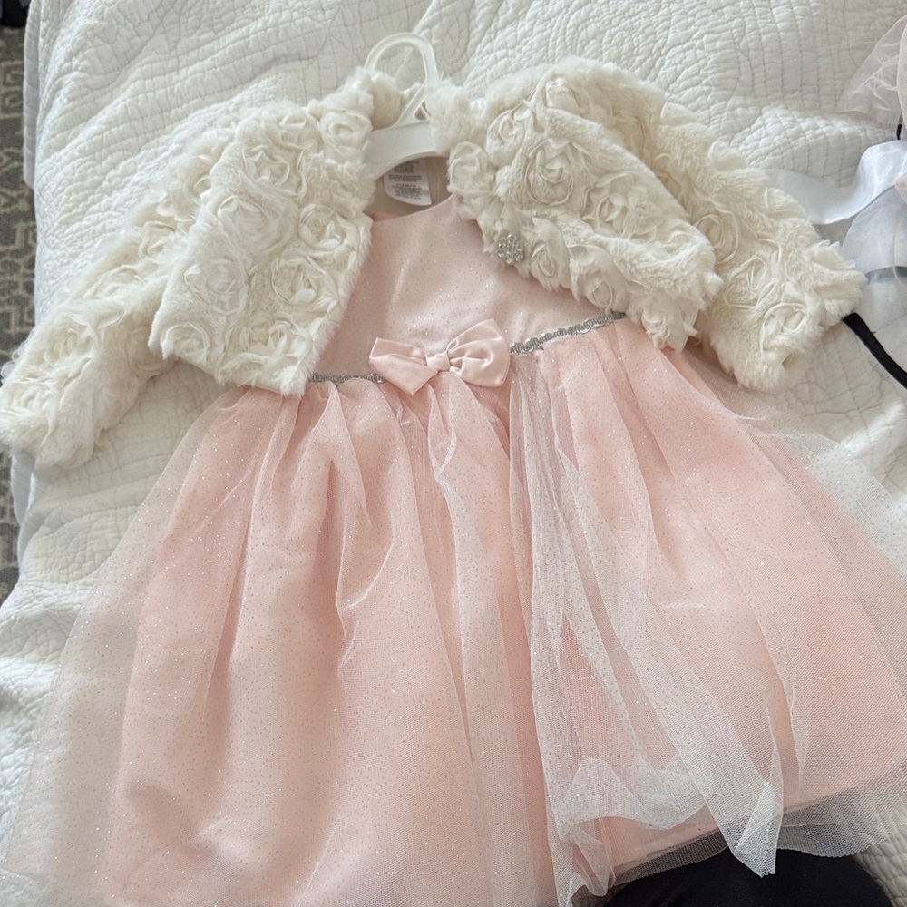 Blueberi Boulevard Pink and Cream Formal Dress with Floral Bolero
